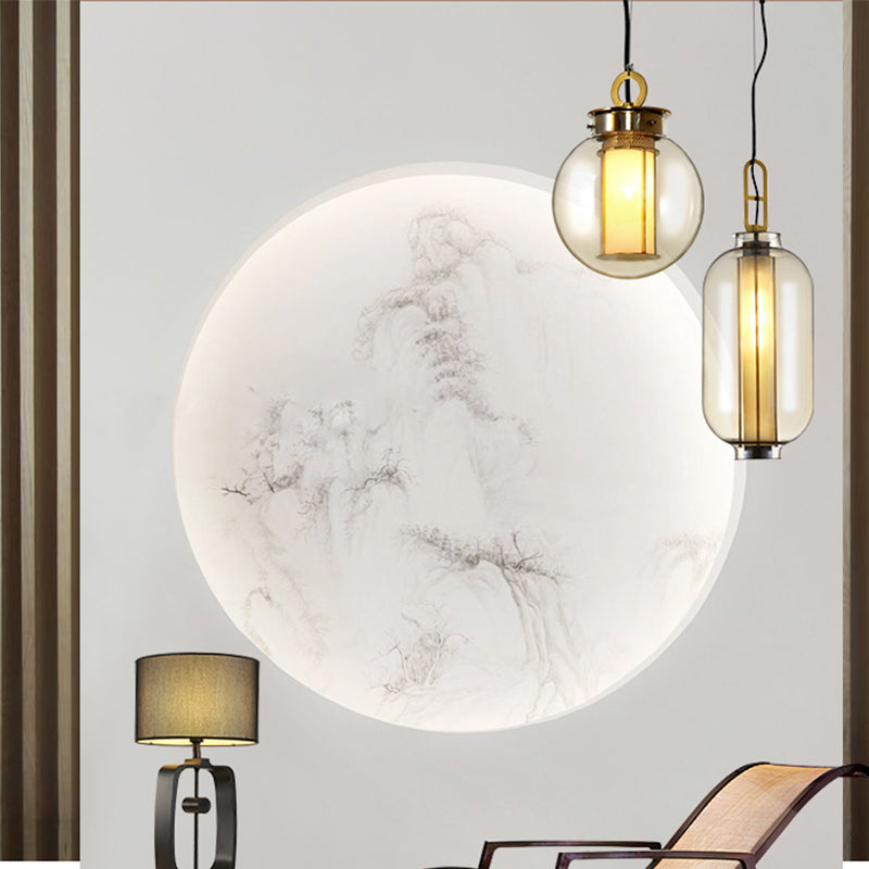 Contemporary Glass Pendant Light 1 Light Cognac Down Lighting for Bedroom