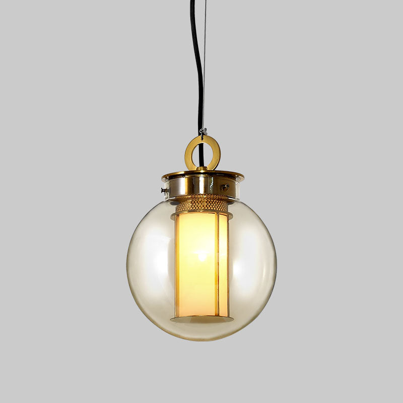 Contemporary Glass Pendant Light 1 Light Cognac Down Lighting for Bedroom