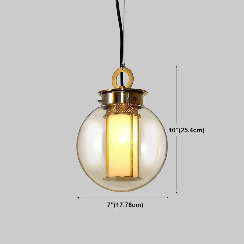 Contemporary Glass Pendant Light 1 Light Cognac Down Lighting for Bedroom
