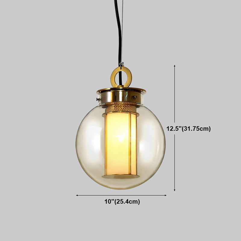Contemporary Glass Pendant Light 1 Light Cognac Down Lighting for Bedroom