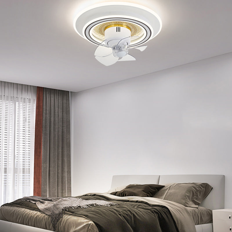 Nordic Round Fan Lamp Metal Bedroom LED Semi Flush Light with Swirlable Head