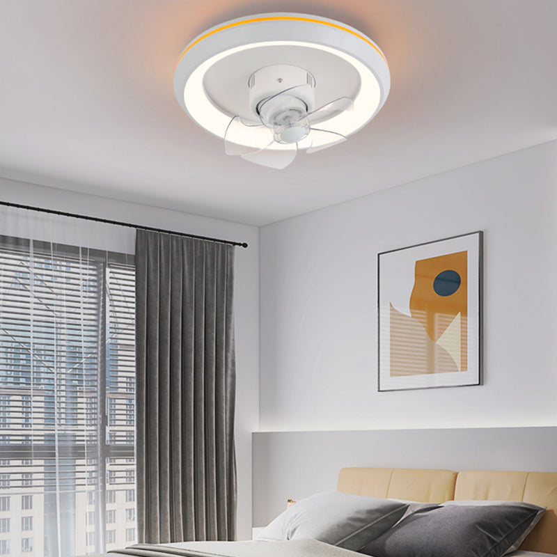 Nordic Round Fan Lamp Metal Bedroom LED Semi Flush Light with Swirlable Head