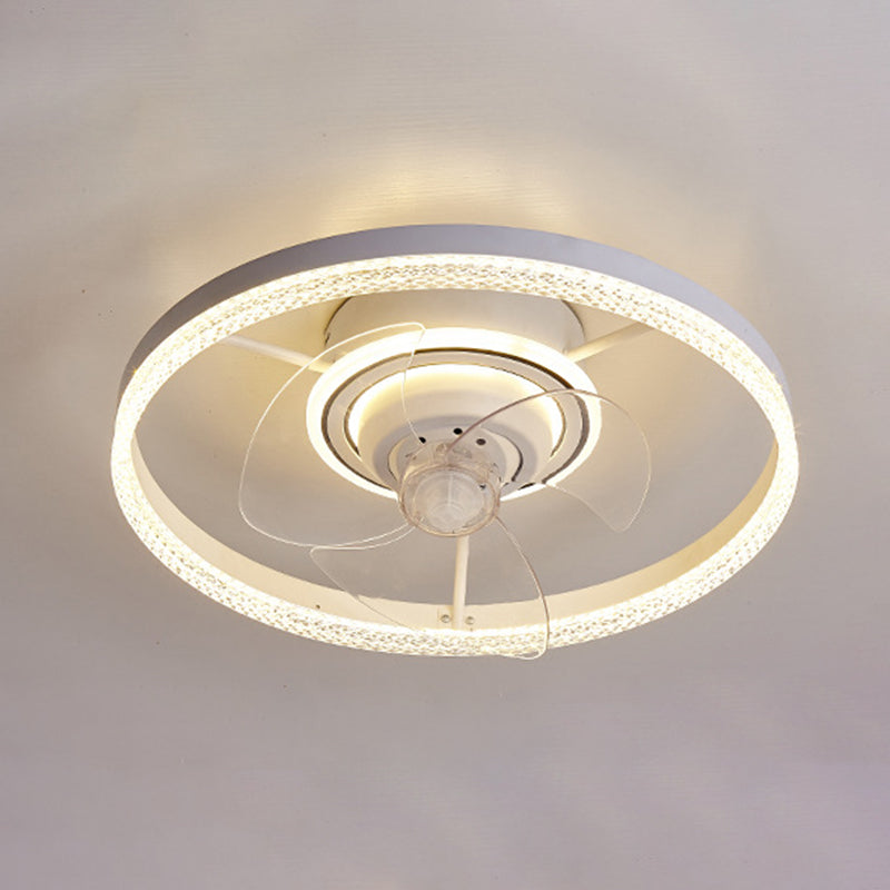 White Round Ceiling Fan 360 Degree Rotatable Minimalist Semi Flush Mount Light