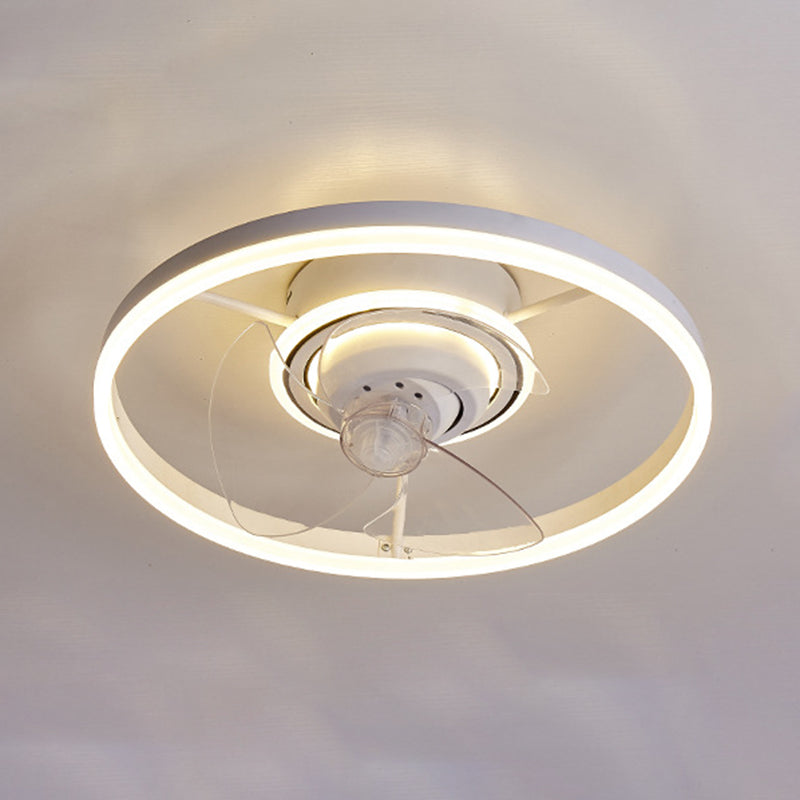 White Round Ceiling Fan 360 Degree Rotatable Minimalist Semi Flush Mount Light