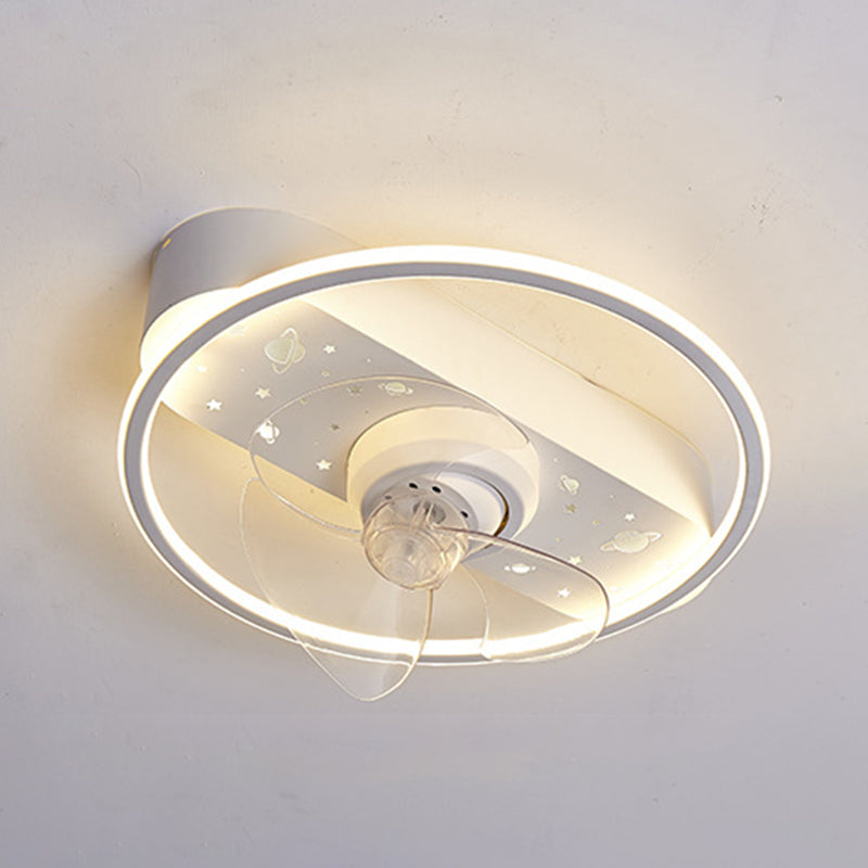 White Round Ceiling Fan 360 Degree Rotatable Minimalist Semi Flush Mount Light