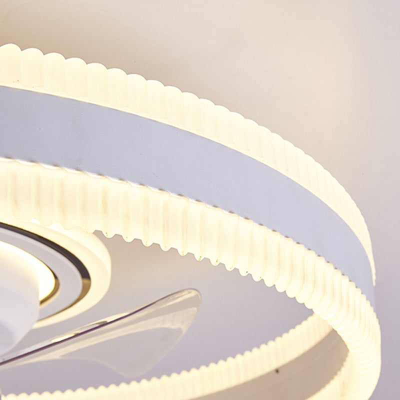 White Round Ceiling Fan 360 Degree Rotatable Minimalist Semi Flush Mount Light