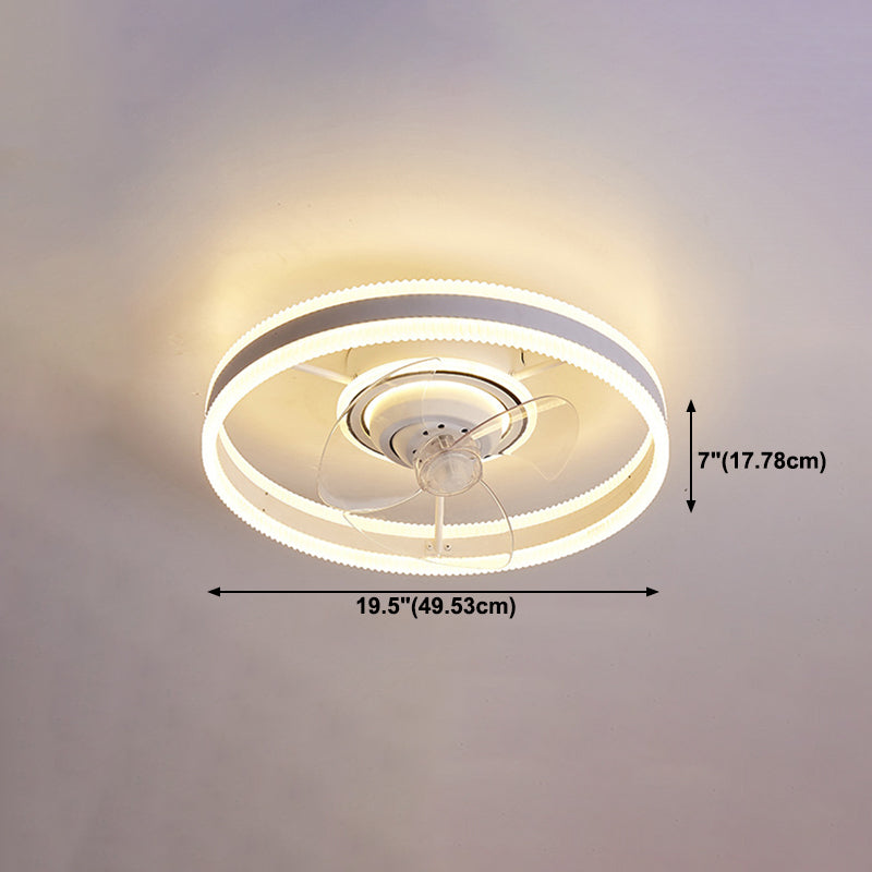 White Round Ceiling Fan 360 Degree Rotatable Minimalist Semi Flush Mount Light