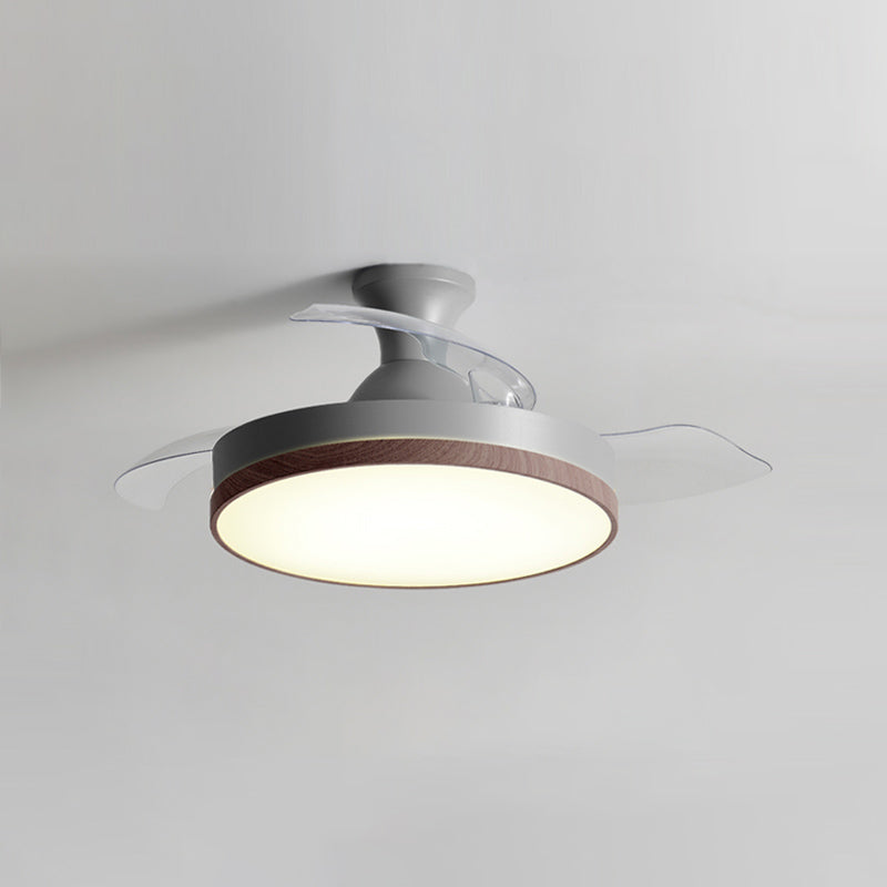 42in Frequency Conversion Fan Light Fixture Nordic Wood Finish LED Semi Flush Mount Lamp