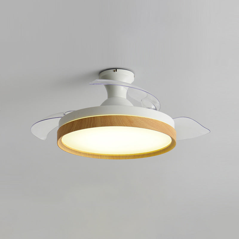 42in Frequency Conversion Fan Light Fixture Nordic Wood Finish LED Semi Flush Mount Lamp