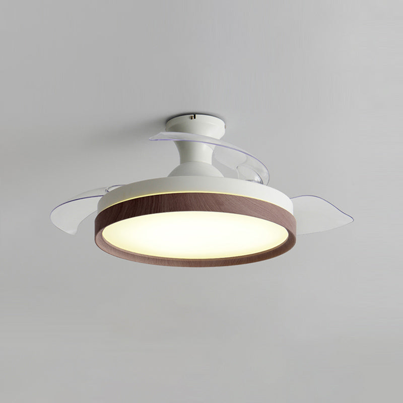 42in Frequency Conversion Fan Light Fixture Nordic Wood Finish LED Semi Flush Mount Lamp