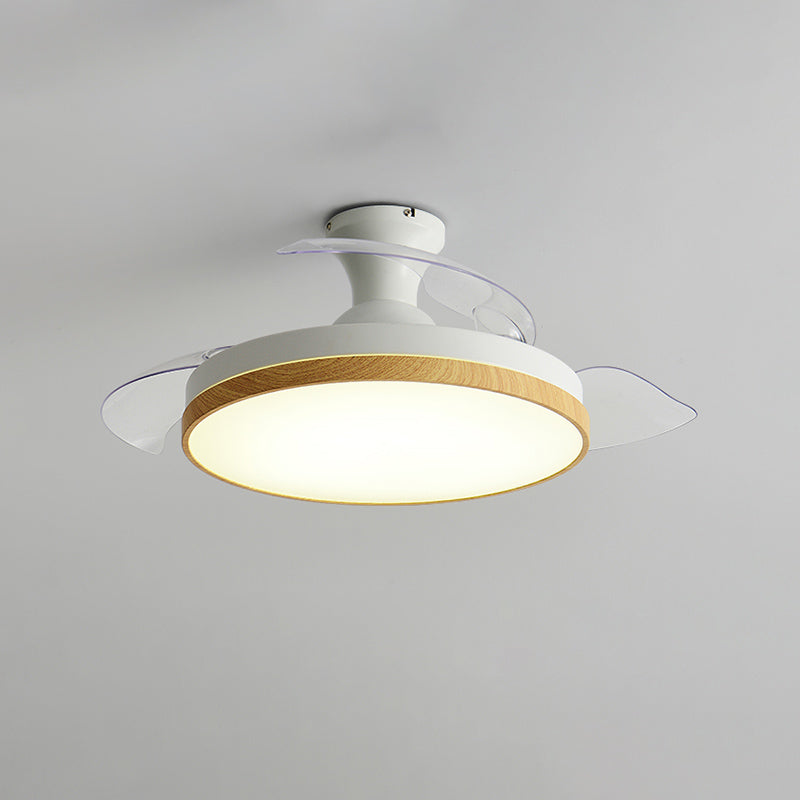 42in Frequency Conversion Fan Light Fixture Nordic Wood Finish LED Semi Flush Mount Lamp