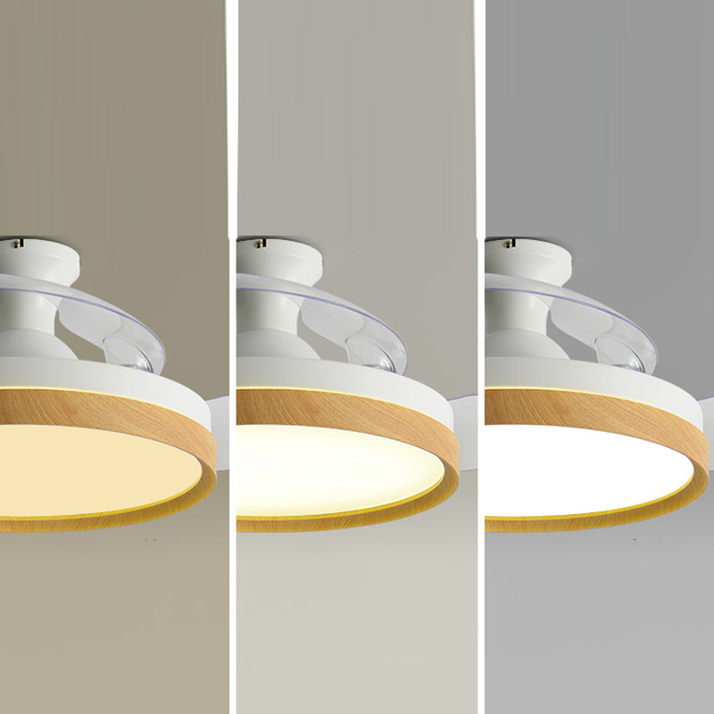 42in Frequency Conversion Fan Light Fixture Nordic Wood Finish LED Semi Flush Mount Lamp