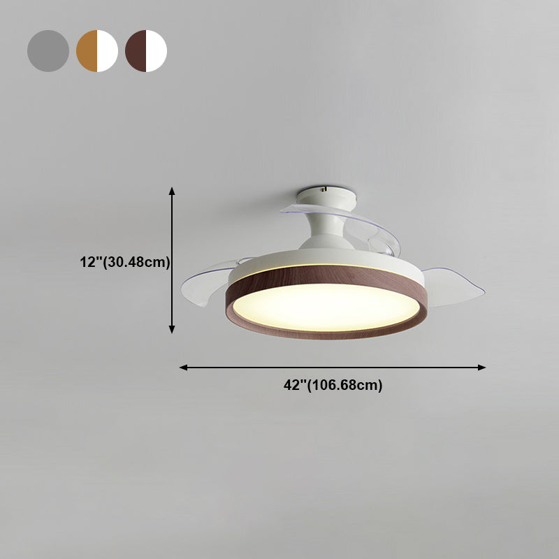 42in Frequency Conversion Fan Light Fixture Nordic Wood Finish LED Semi Flush Mount Lamp