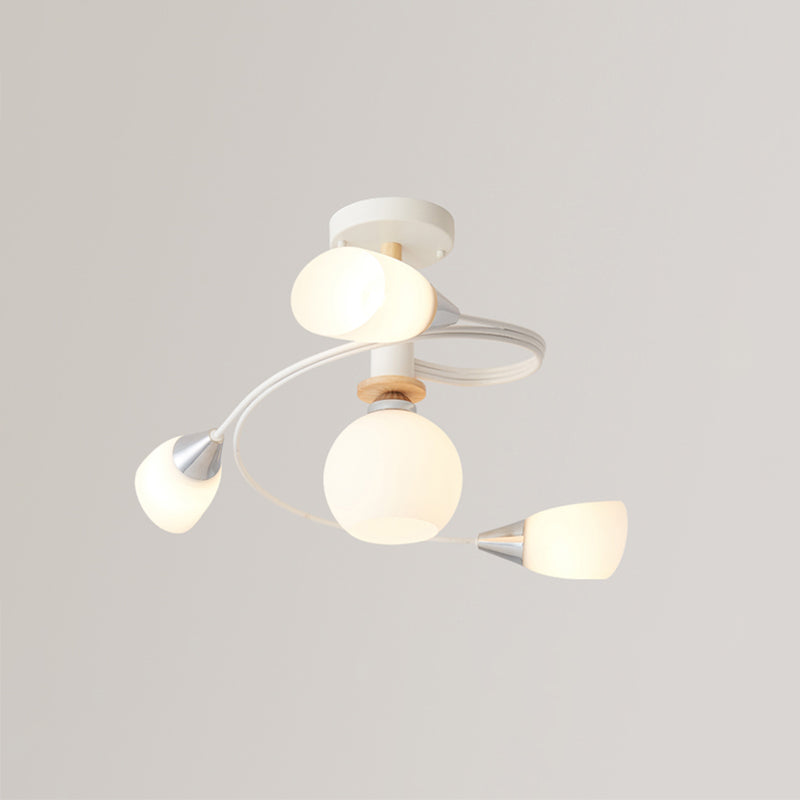 Luz de techo espiral retro de lámpara de vidrio blanco de vidrio semi de montura de montaje para sala de estar