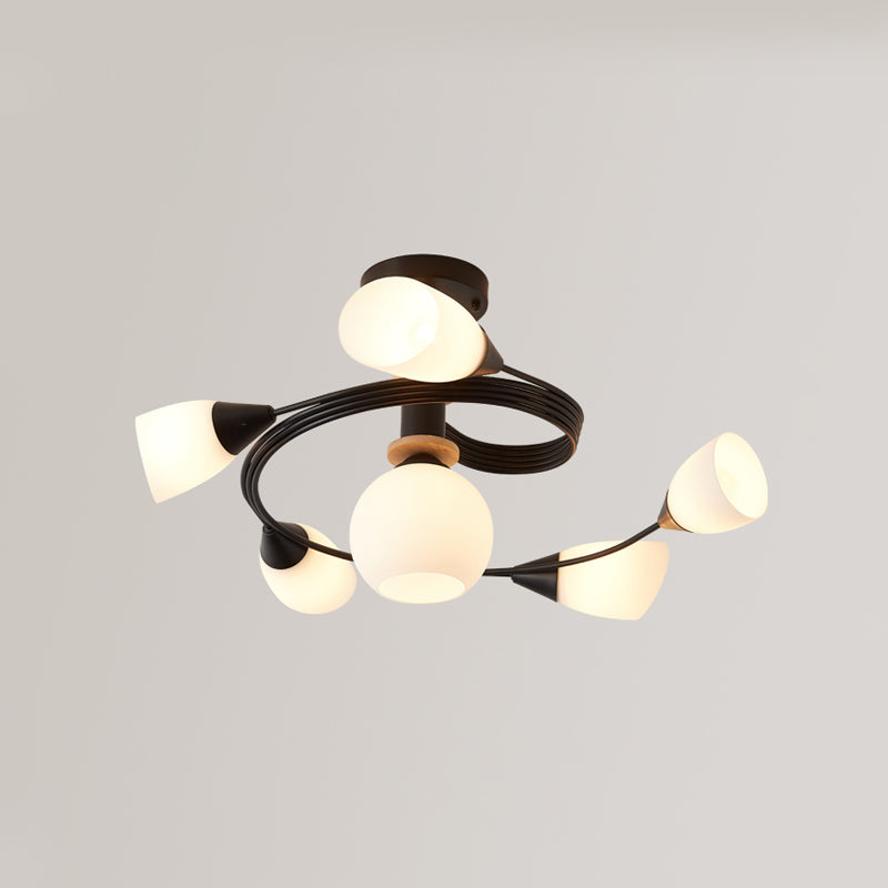 Luz de techo espiral retro de lámpara de vidrio blanco de vidrio semi de montura de montaje para sala de estar