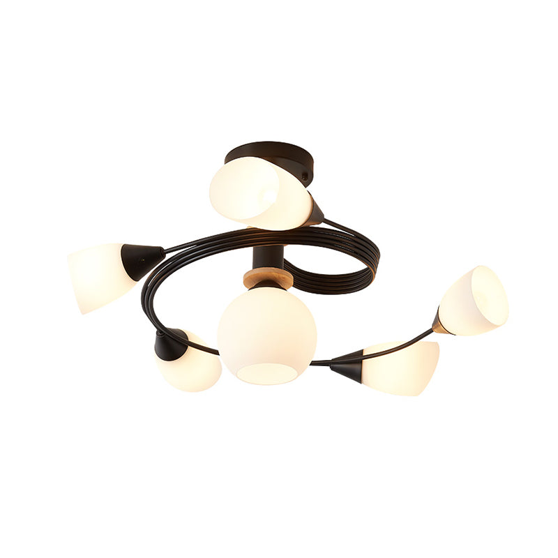 Luz de techo espiral retro de lámpara de vidrio blanco de vidrio semi de montura de montaje para sala de estar
