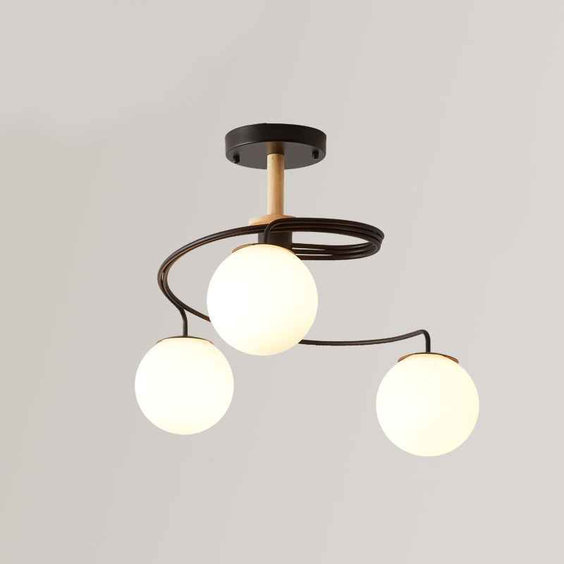 Luz de techo espiral retro de lámpara de vidrio blanco de vidrio semi de montura de montaje para sala de estar