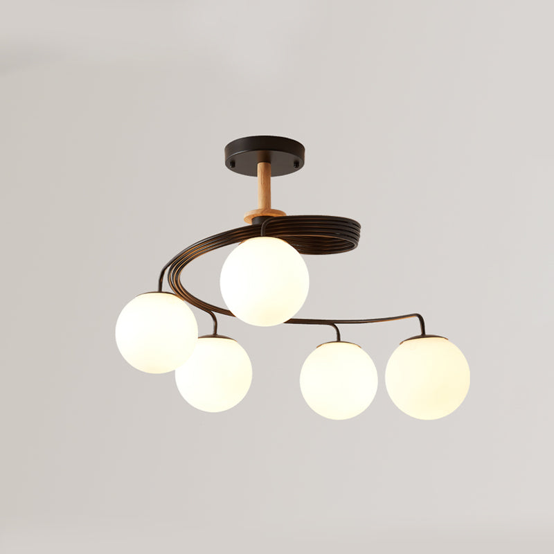 Luz de techo espiral retro de lámpara de vidrio blanco de vidrio semi de montura de montaje para sala de estar