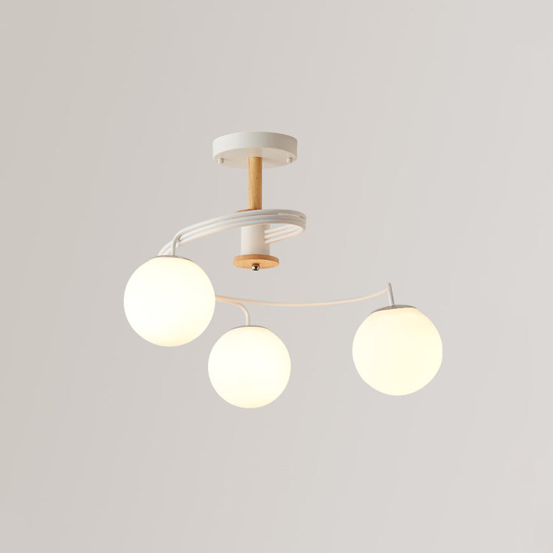 Luz de techo espiral retro de lámpara de vidrio blanco de vidrio semi de montura de montaje para sala de estar