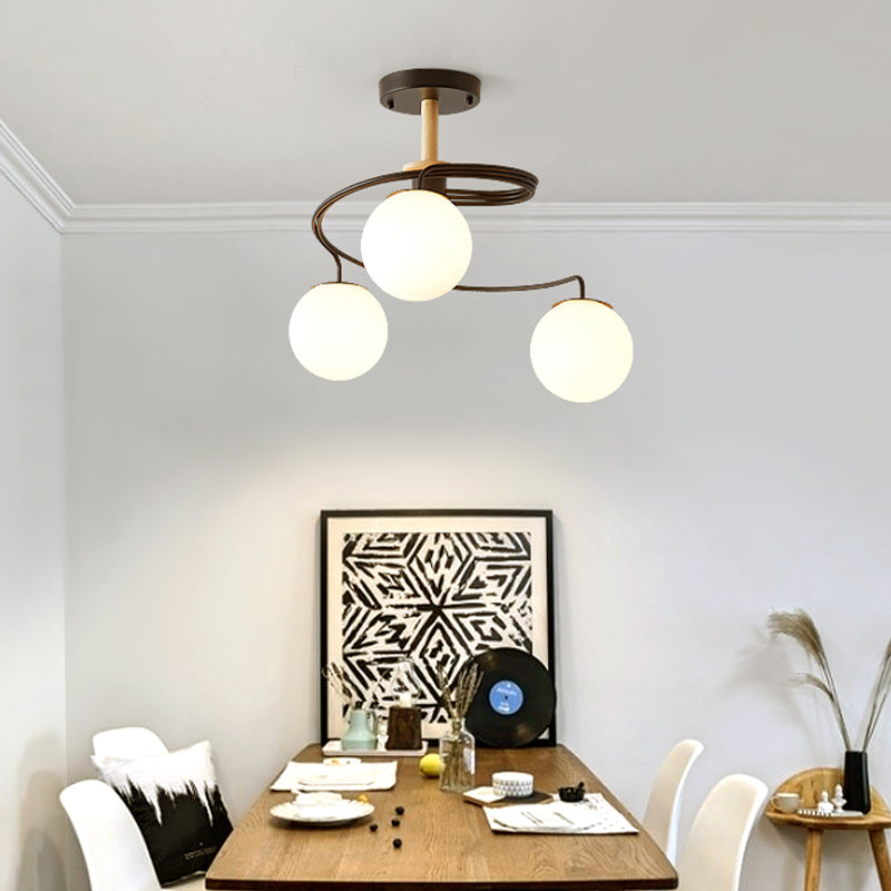 Luz de techo espiral retro de lámpara de vidrio blanco de vidrio semi de montura de montaje para sala de estar