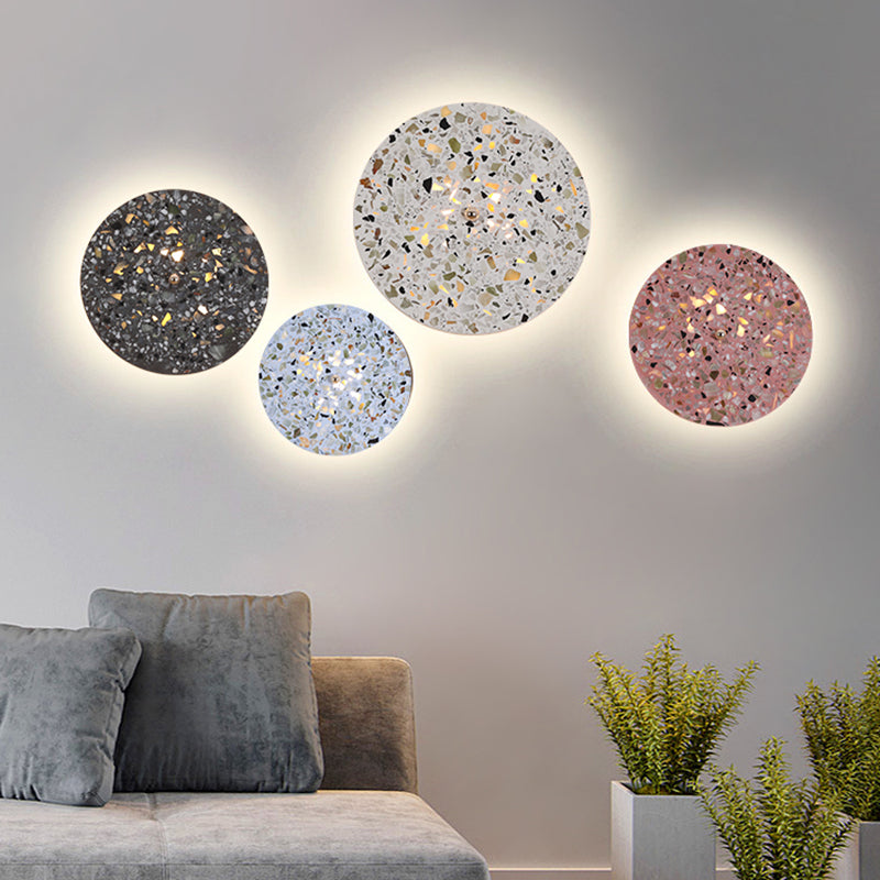 Nordic Style LED Wall Light Geometry Round Colorful Wall Lamp with Stone Shade for Bedroom