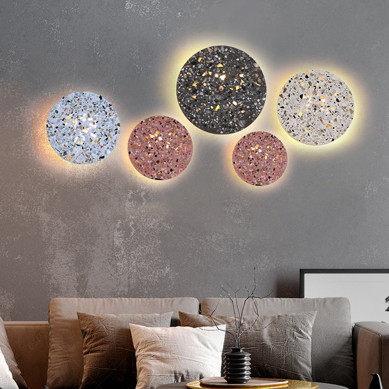 Nordic Style LED Wall Light Geometry Round Colorful Wall Lamp with Stone Shade for Bedroom