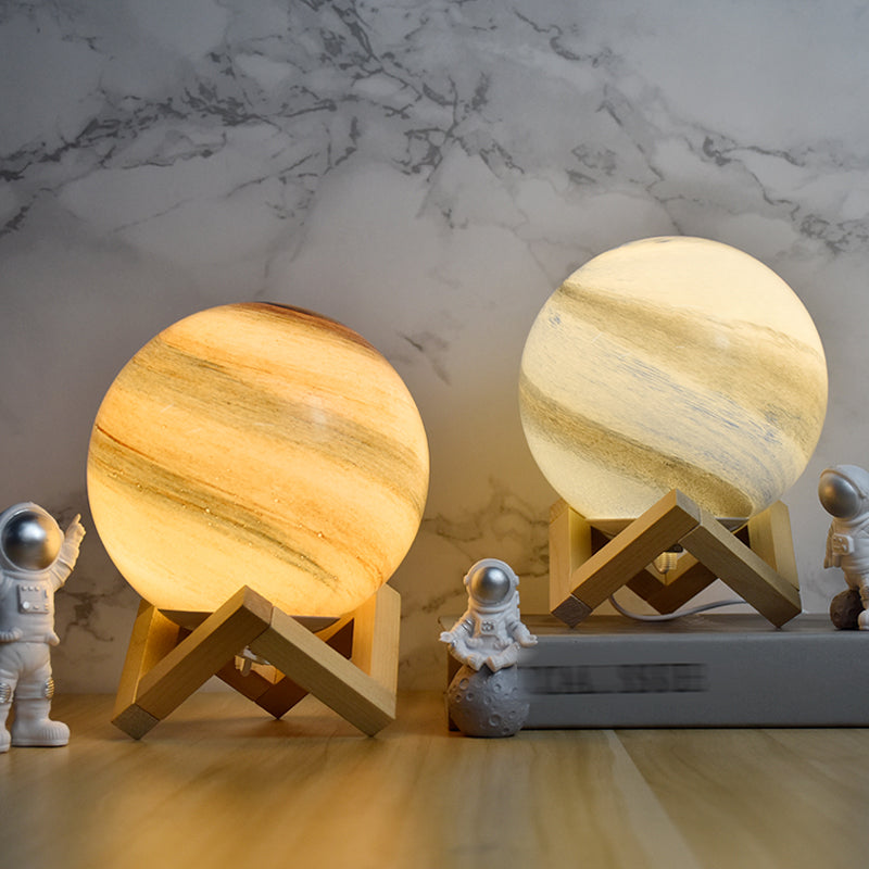 Modern Style Table Lamp 1-Light Wooden Desk Light with Glass Shade for Living Room