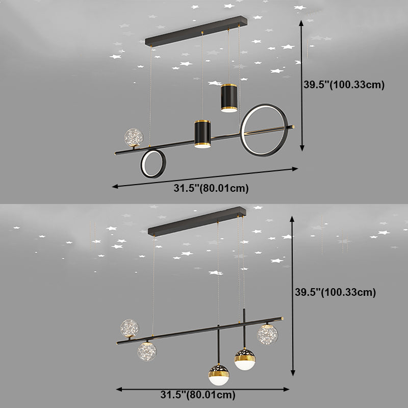 Zeitgenössischer Stil Geometry Island Lighting Metal 5 Light Island Leuchten in Schwarz