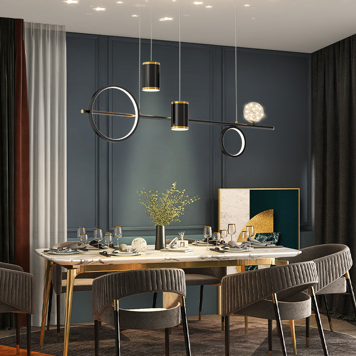 Zeitgenössischer Stil Geometry Island Lighting Metal 5 Light Island Leuchten in Schwarz