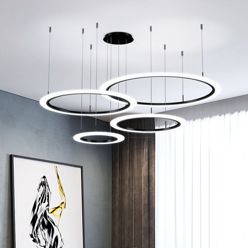 Modern Round Shade Chandelier Lights Metal Chandelier Lighting Fixtures in Black