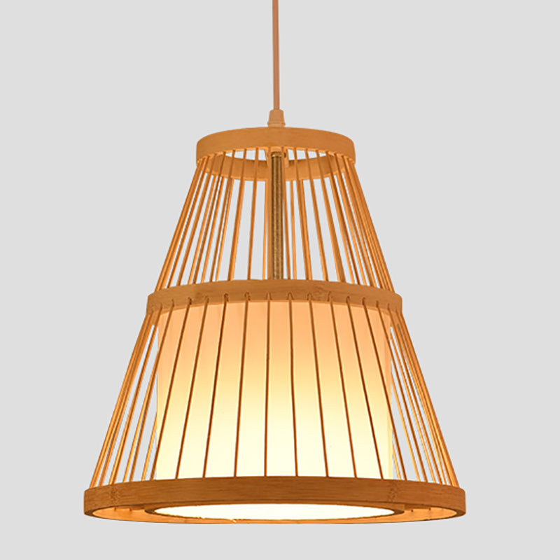 1-Light Chinese Style Bamboo Pendant Light Geometric Hanging Pendant for Restaurant