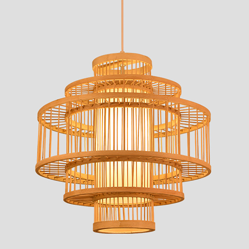 1-Light Chinese Style Bamboo Pendant Light Geometric Hanging Pendant for Restaurant