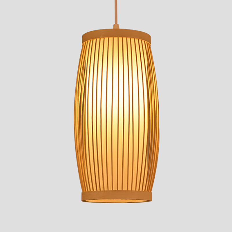 1-Light Chinese Style Bamboo Pendant Light Geometric Hanging Pendant for Restaurant