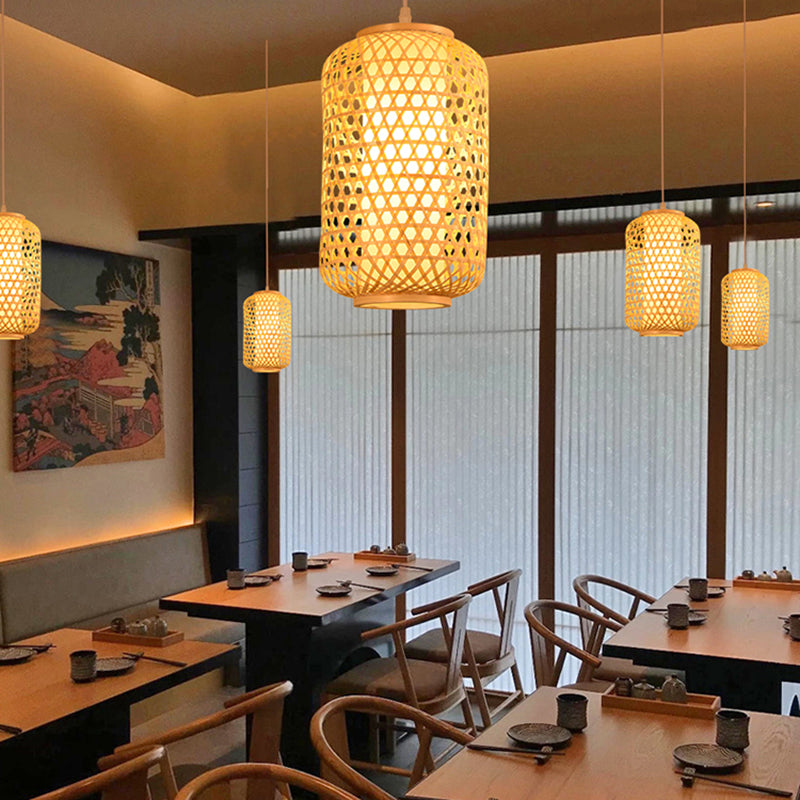 1-Light Chinese Style Bamboo Pendant Light Geometric Hanging Pendant for Restaurant