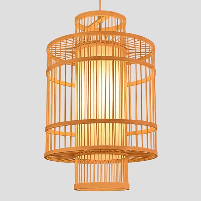 1-Light Chinese Style Bamboo Pendant Light Geometric Hanging Pendant for Restaurant