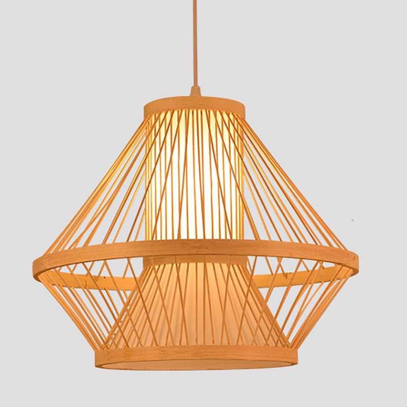 1-Light Chinese Style Bamboo Pendant Light Geometric Hanging Pendant for Restaurant