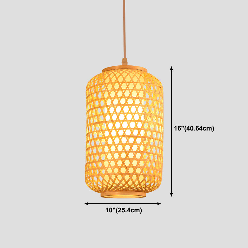 1-Light Chinese Style Bamboo Pendant Light Geometric Hanging Pendant for Restaurant