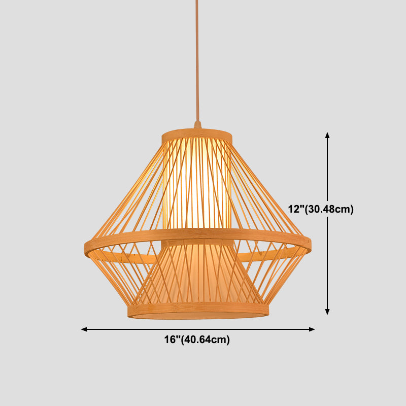 1-Light Chinese Style Bamboo Pendant Light Geometric Hanging Pendant for Restaurant