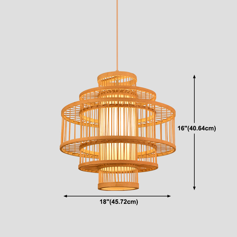 1-Light Chinese Style Bamboo Pendant Light Geometric Hanging Pendant for Restaurant