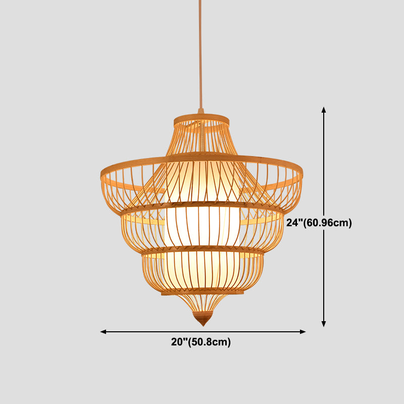 1-Light Chinese Style Bamboo Pendant Light Geometric Hanging Pendant for Restaurant