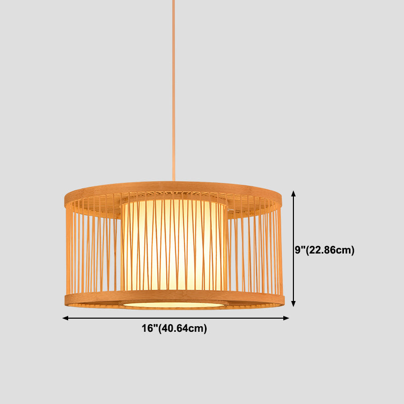 1-Light Chinese Style Bamboo Pendant Light Geometric Hanging Pendant for Restaurant