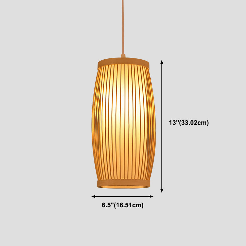 1-Light Chinese Style Bamboo Pendant Light Geometric Hanging Pendant for Restaurant