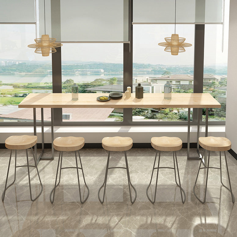 Pine Wood Bar Dining Table Contemporary Bar Table with Double Pedestal Base