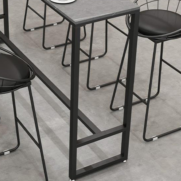 Stone Bar Dining Table Industrial Rectangle Bar Table with Black Base