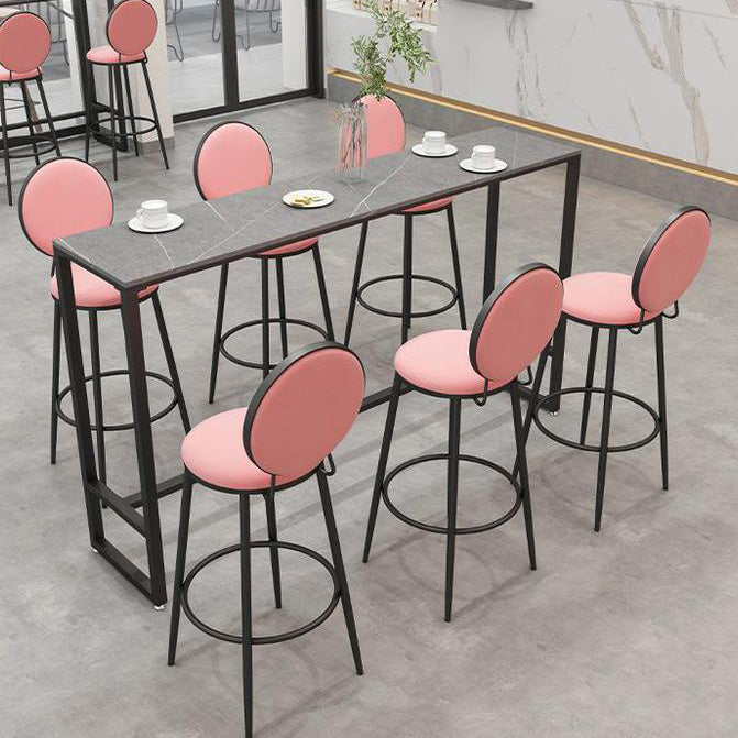 Stone Bar Dining Table Industrial Rectangle Bar Table with Black Base