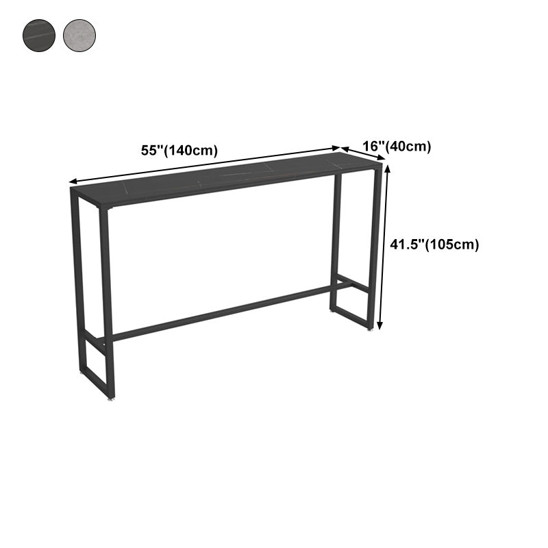 Stone Bar Dining Table Industrial Rectangle Bar Table with Black Base