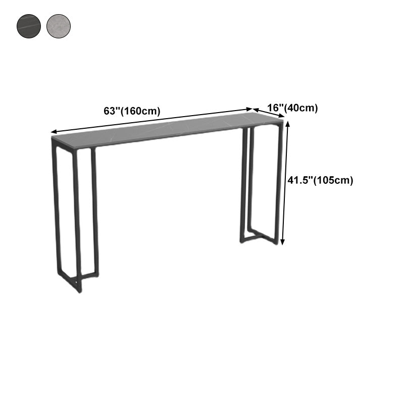 Stone Bar Dining Table Industrial Rectangle Bar Table with Black Base