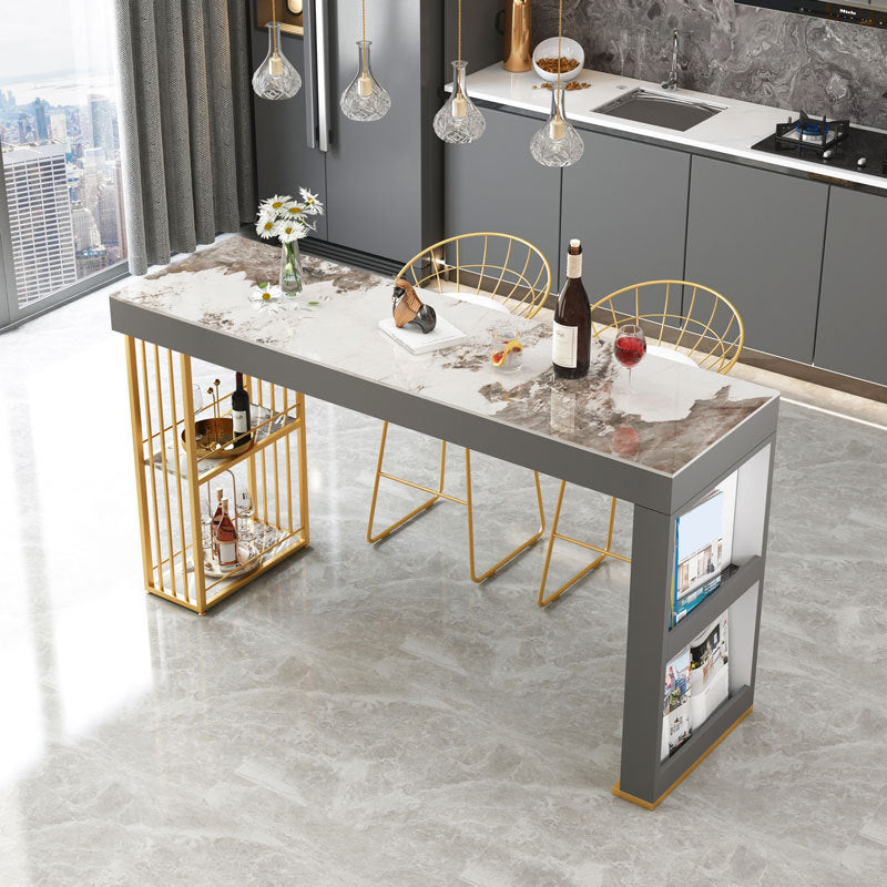 Nordic Glam Rectangle Sintered Stone Table Dining Bar Counter Table for Kitchen