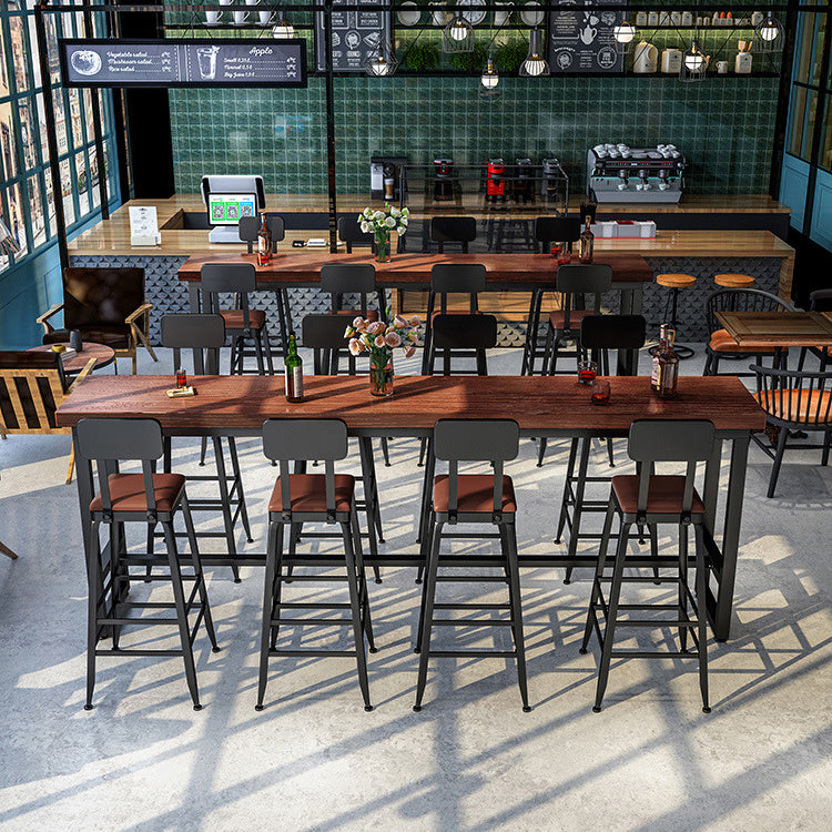 Rectangle Wood Bar Table Contemporary Bar Dining Table with Trestle Base