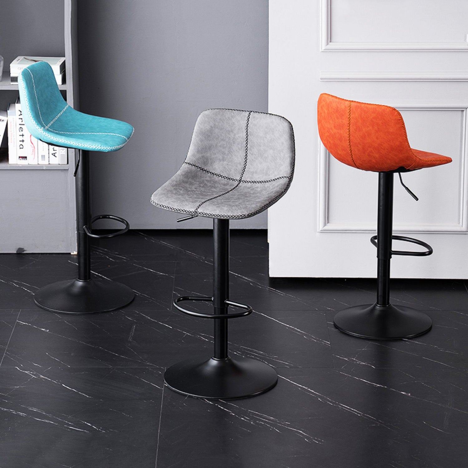 Modern Home Leather Stool Swivel Adjustable Footrest Barstool